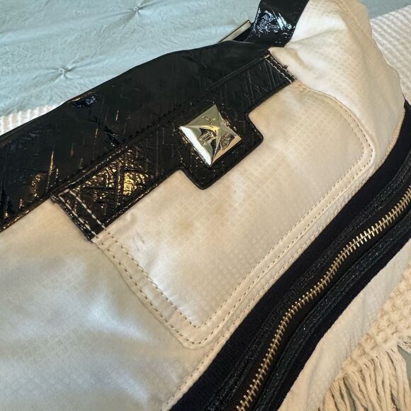 L.A.M.B. Gwen Stefani Stylish Black and White Nylon and Patent Shoulder Bag - Picture 11 of 15